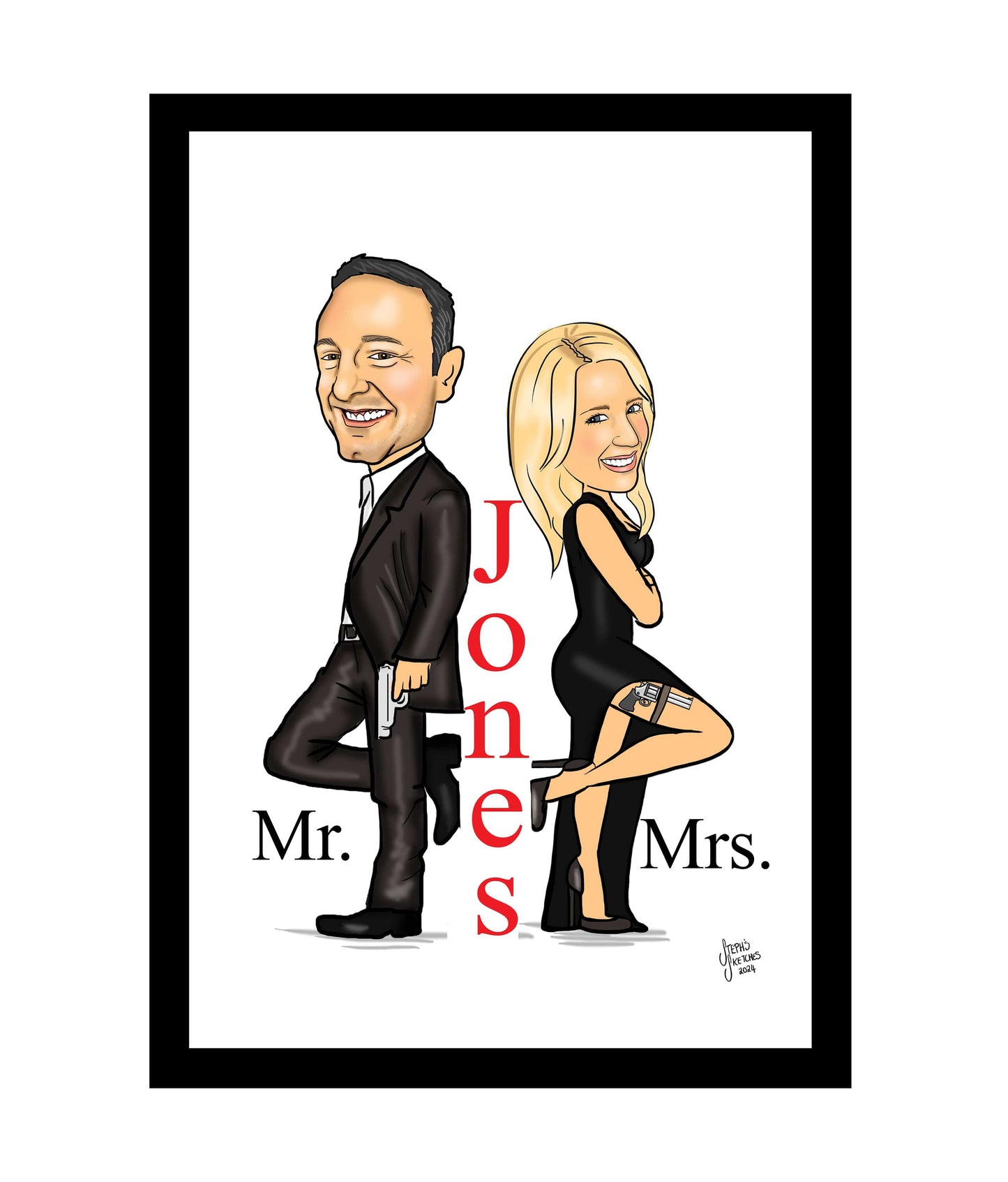 Mr and Mrs Smith Couple Caricature