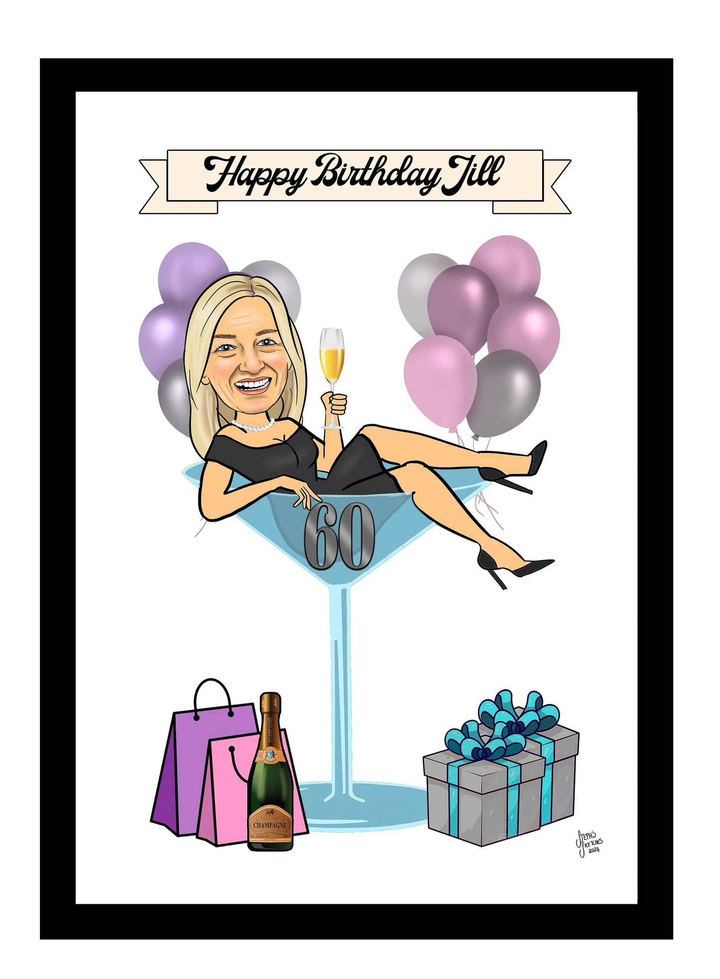 Birthday Caricature Martini Glass