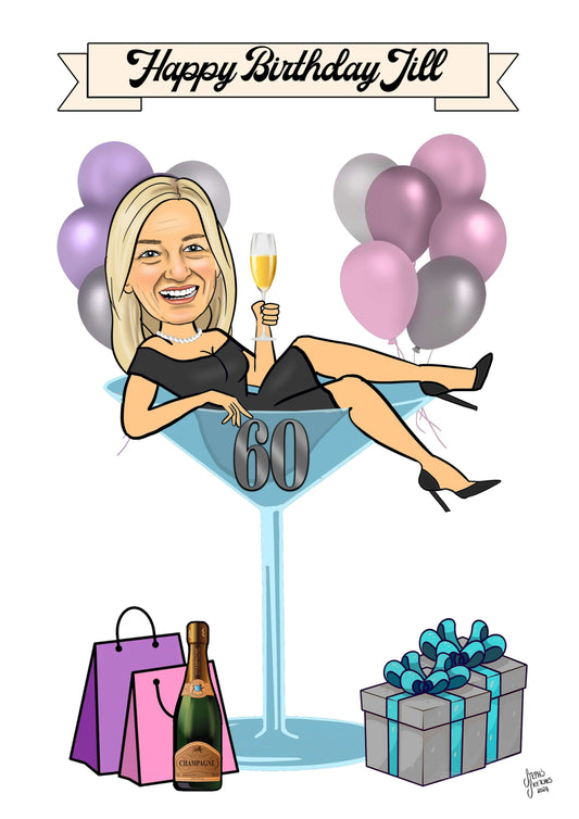 Birthday Caricature Martini Glass