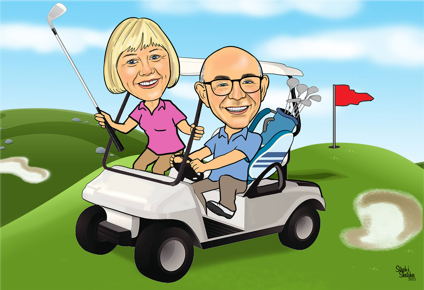 Golfing Couple Caricature