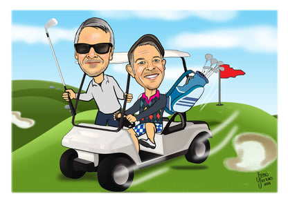 Golfing Couple Caricature