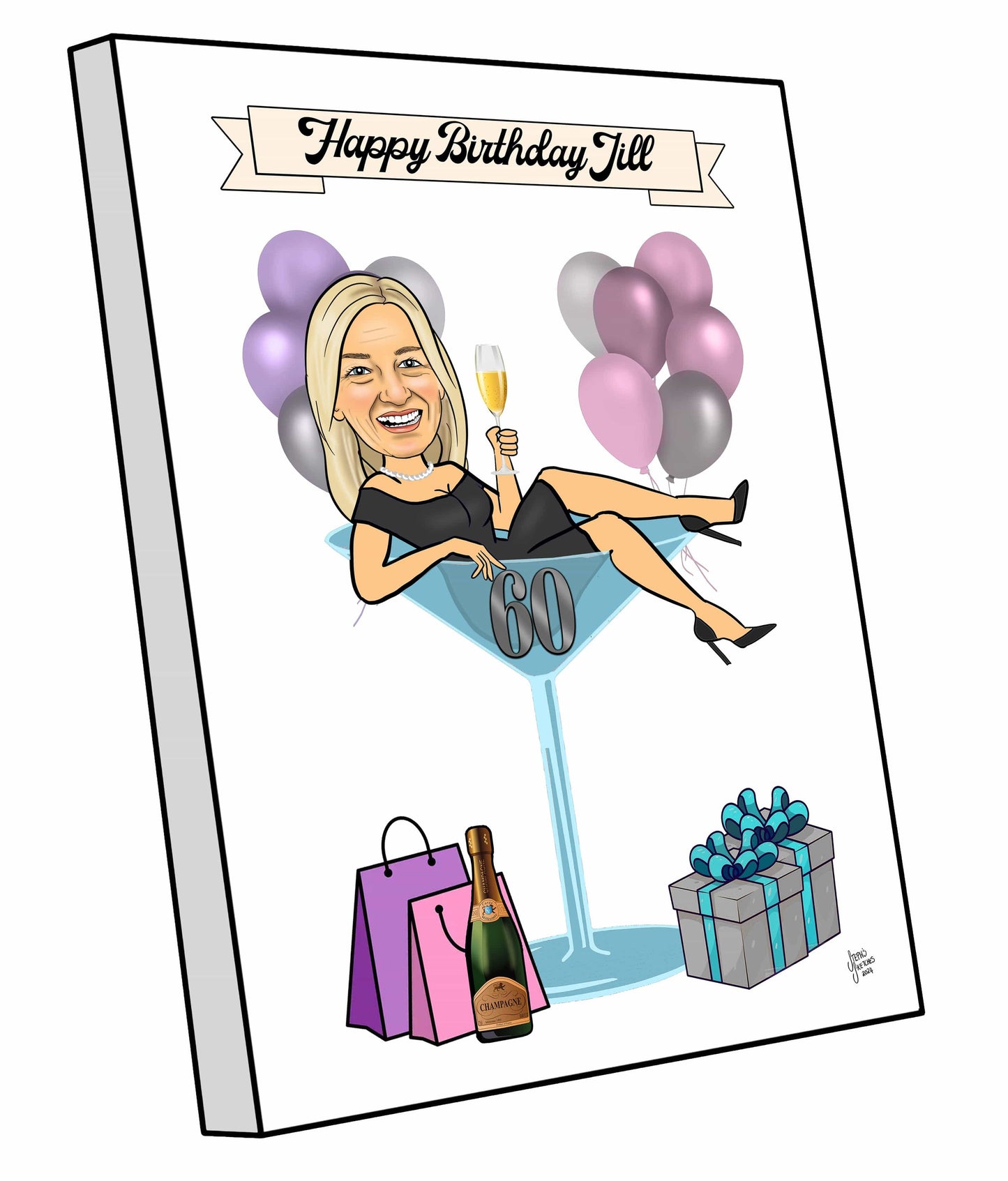 Birthday Caricature Martini Glass