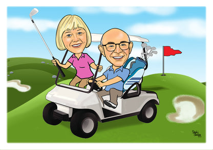 Golfing Couple Caricature