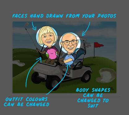 Golfing Couple Caricature