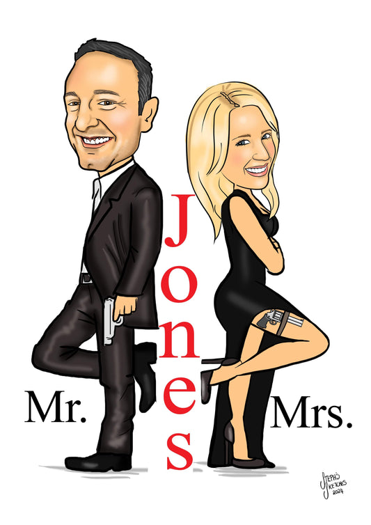 Mr and Mrs Smith Couple Caricature