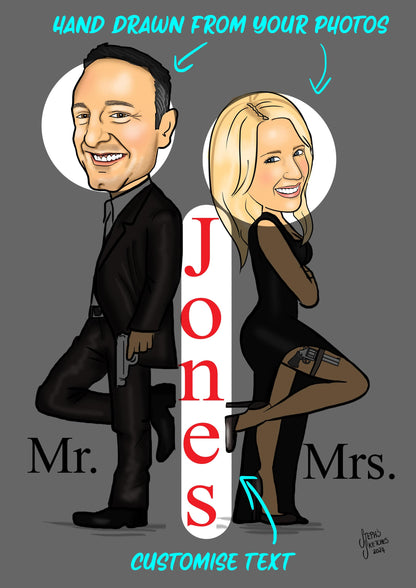 Mr and Mrs Smith Couple Caricature