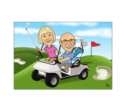 Golfing Couple Caricature