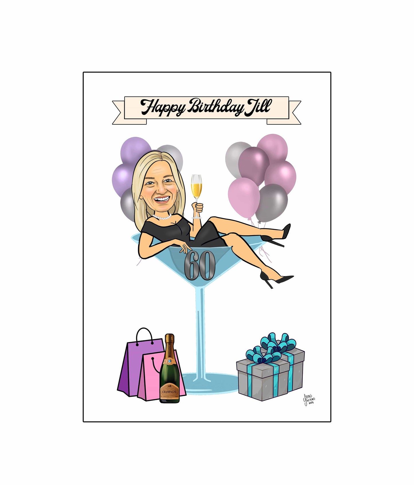 Birthday Caricature Martini Glass